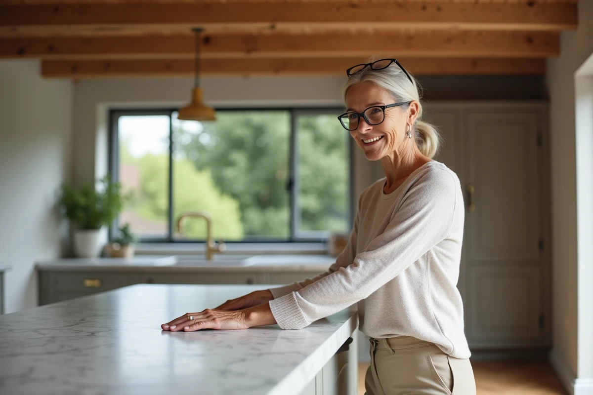 Femme inspectant les finitions intérieures d'une maison neuve construite sur mesure