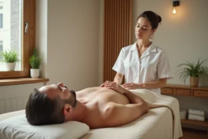 Homme détendu recevant un massage dans un spa parisien