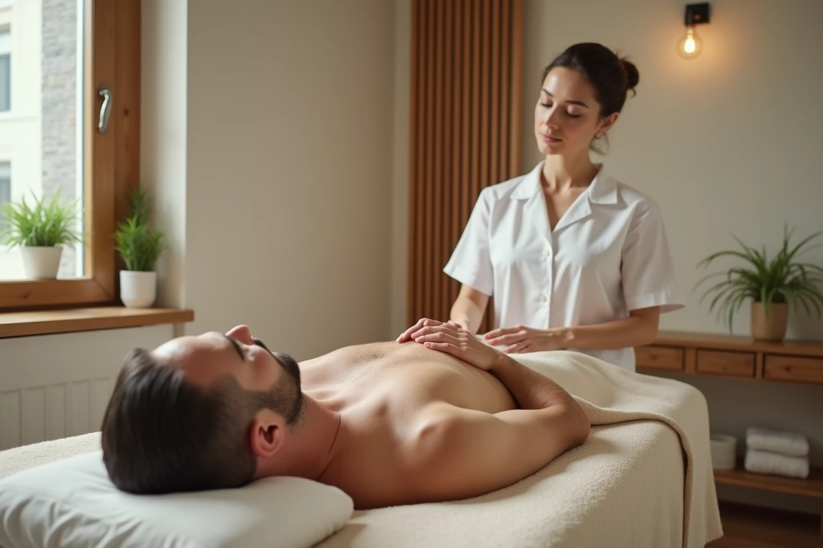 Homme détendu recevant un massage dans un spa parisien